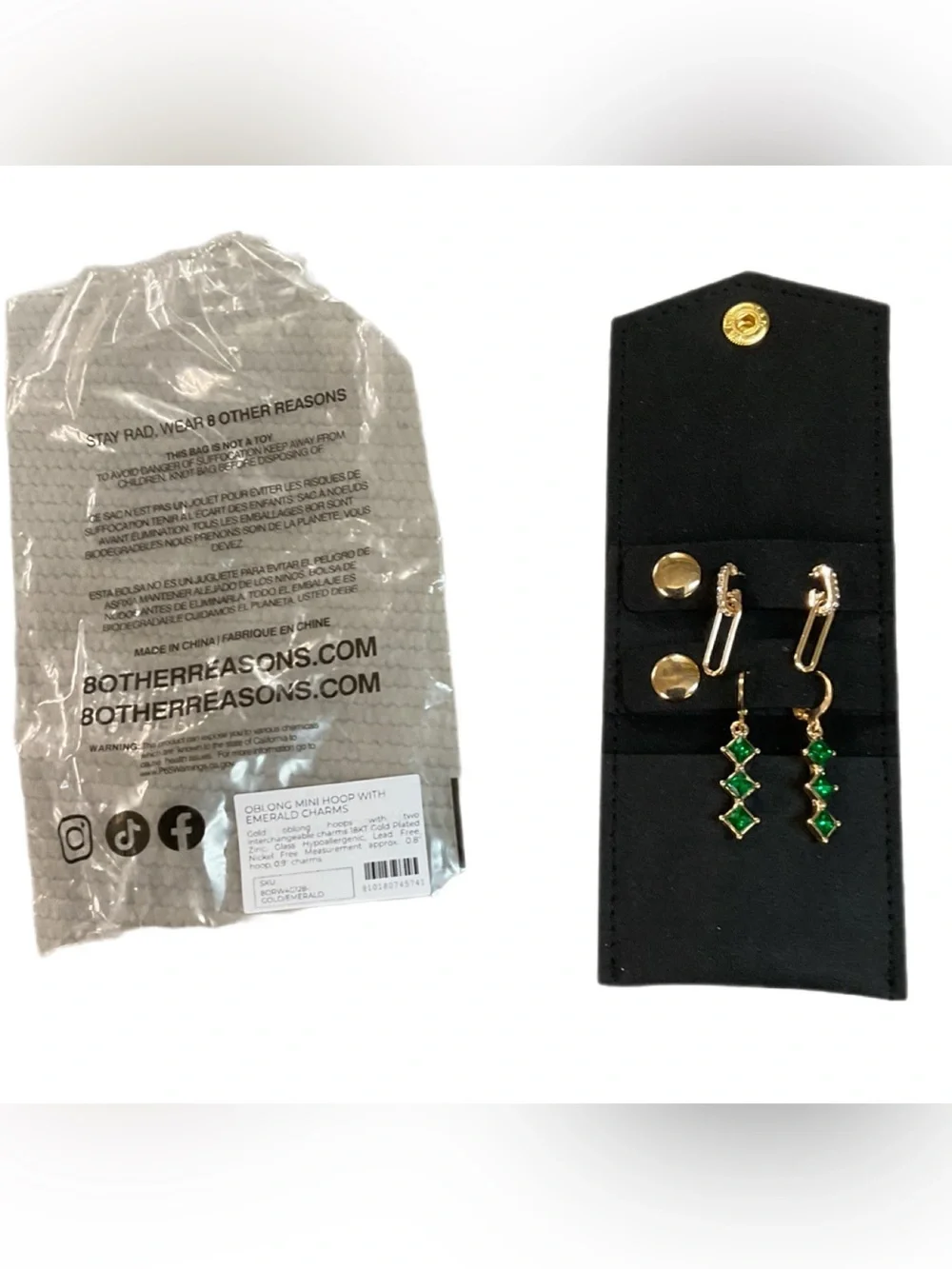 Wicked x 8 Other Reasons Green Crystal Triple Drop Gold Hoop Earrings NEW